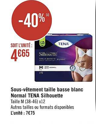 sous-vêtement taille basse blanc normal tena silhouette