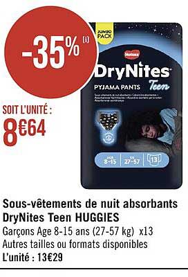 sous-vêtements de nuit absorbants dryNites teen huggies