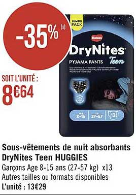 sous-vêtements de nuit absorbants dryNites teen huggies