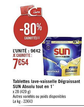 tablettes lave-vaisselle dégraissant sun absolu tout en 1