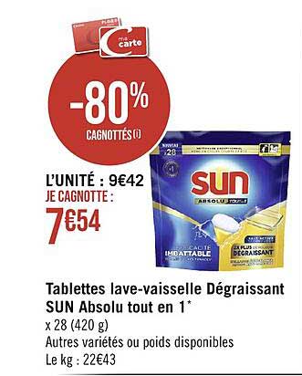 tablettes lave-vaisselle dégraissant sun absolu tout en 1