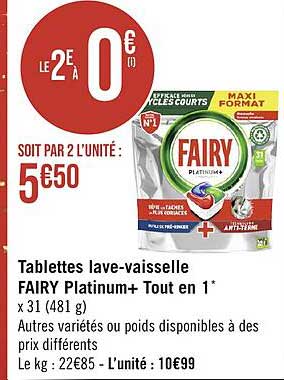 tablettes lave-vaisselle fairy platinum+ tout en 1