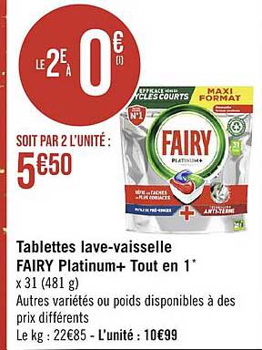 tablettes lave-vaisselle fairy platinum+ tout en 1