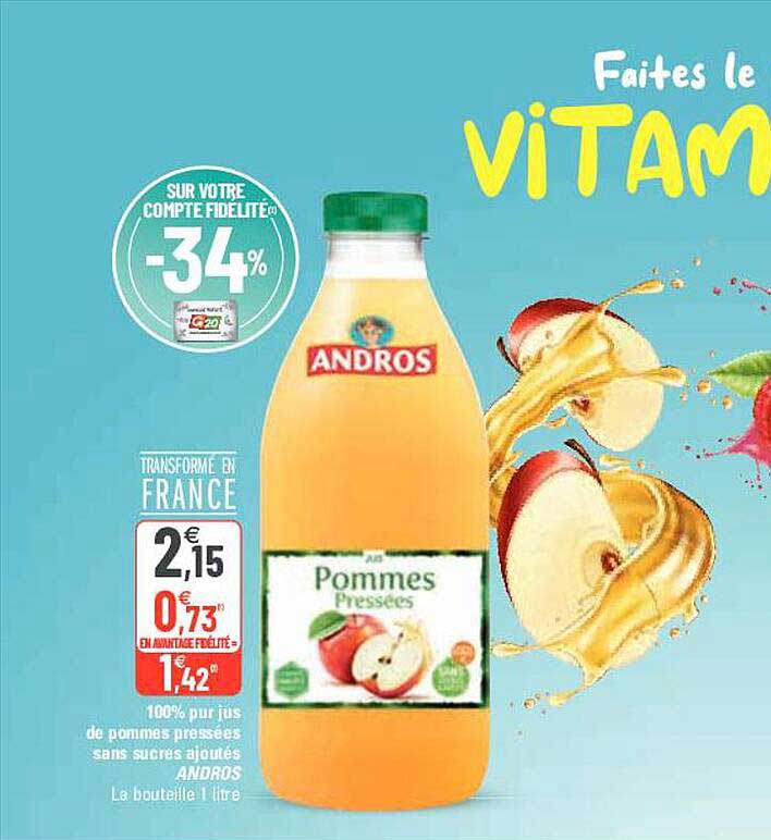 100% Pur Jus De Pommes Pressées Sans Sucres Ajoutés Andros