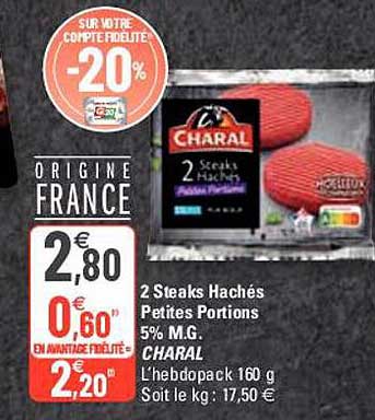 2 steaks hachés petites portions 5% m.g. charal