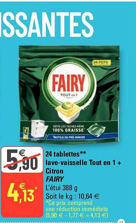 24 tablettes lave-vaisselle tout en 1 + citron fairy
