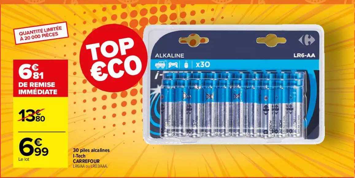 30 piles alcalines i-Tech carrefour