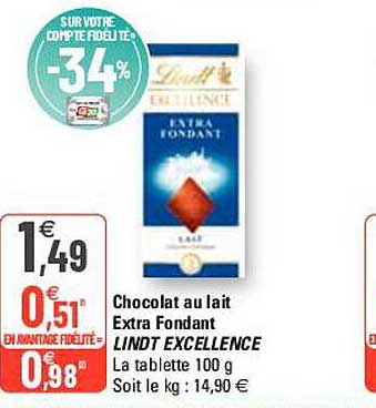Chocolat Au Lait Extra Fondant Lindt Excellence