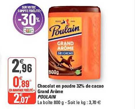 chocolat en poudre 32% de cacao gran arôme poulain