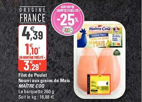 filet de poulet nourri aux grain de maïs maître coq