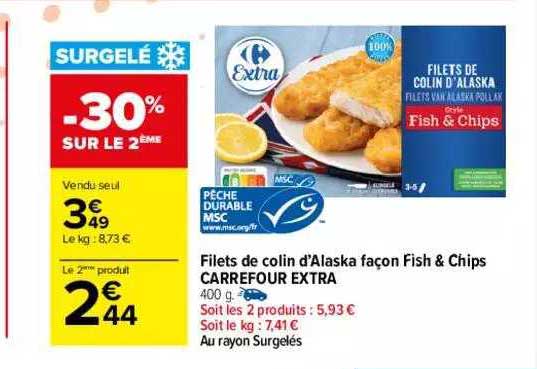 filets de colin d'alaska façon fish & chips carrefour extra