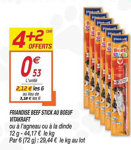 friandise beef stick au bœuf vitakraft 4+2 offerts