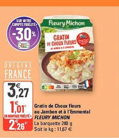 gratin de choux fleurs au jambon et à l'emmental fleury michon