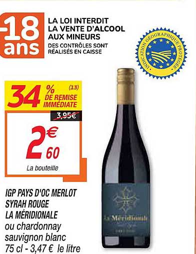 Igp Pays D'oc Merlot Syrah Rouge La Méridonale