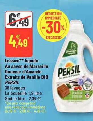 lessive liquide au savon de marseille douceur d'amande extraits de vanille bio persil