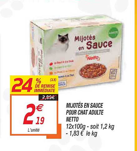 mijotés en sauce pour chat adulte netto 24% de remise immédiate