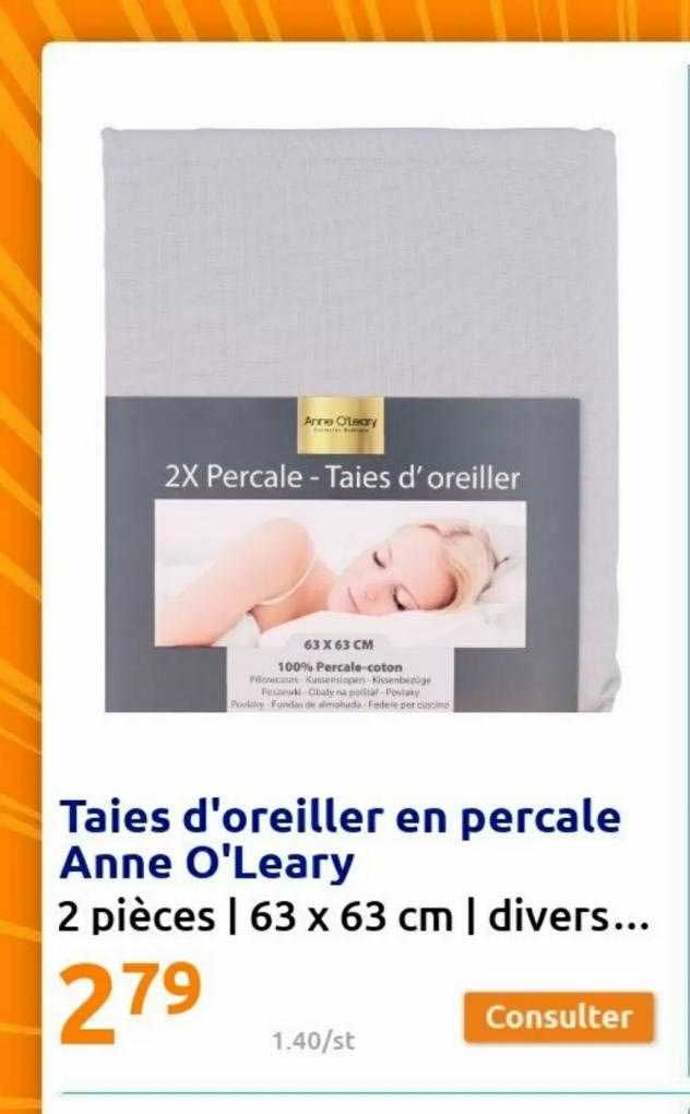 taies d'oreiller en percale anne o'leary