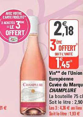vin de l'union européenne cuvée du marque champlure