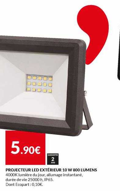 projecteur led extérieur 10w 800 lumens