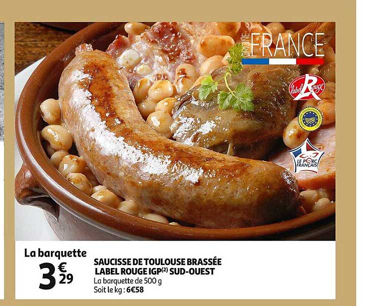 saucisse de toulouse brassée label rouge igp sud-ouest