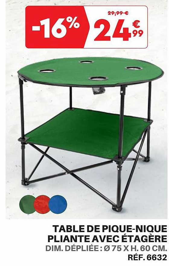 table de pique-nique pliante avec étagère
