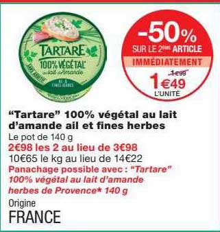 "tartare" 100% végétal au lait d'amande ail et fines herbes