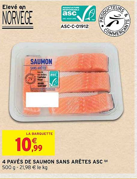 4 pavés de saumon sans arêtes asc
