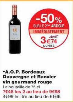 a.o.p. bordeaux dauvergne et ranvier vin gourmand rouge