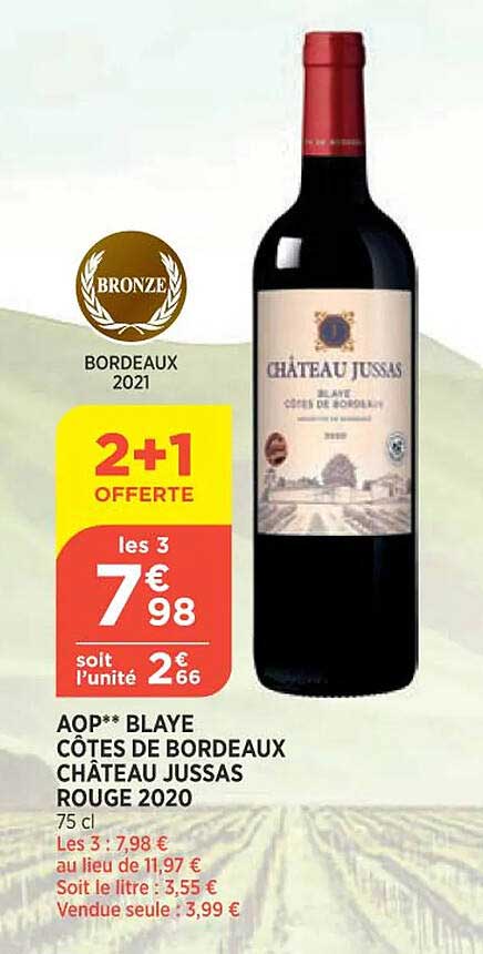aop blaye côtes de bordeaux château jussas rouge 2020