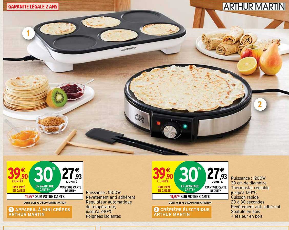 Appareil à Mini Crêpes Arthur Martin, Crêpière électrique Arthur Martin