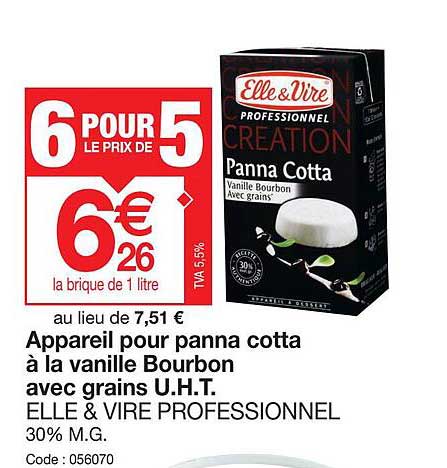 appareil pour panna cotta à la vanille bourbon avec grains u.h.t. elle & vire professionnel