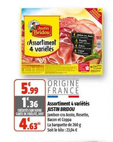 assortiment 4 variétés justin bridou