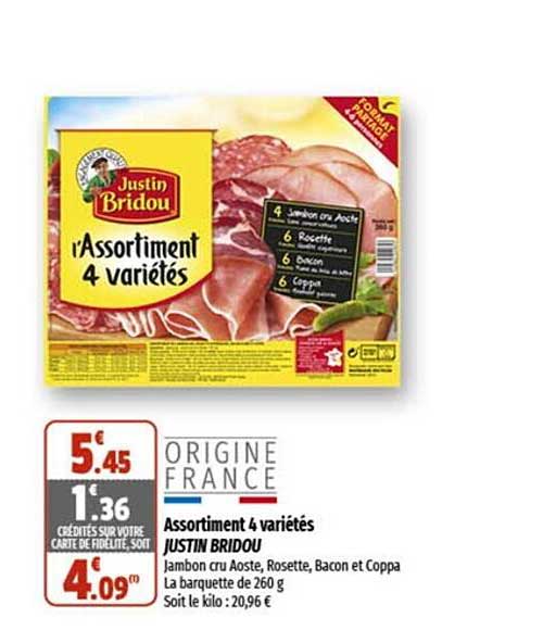 assortiment 4 variétés justin bridou