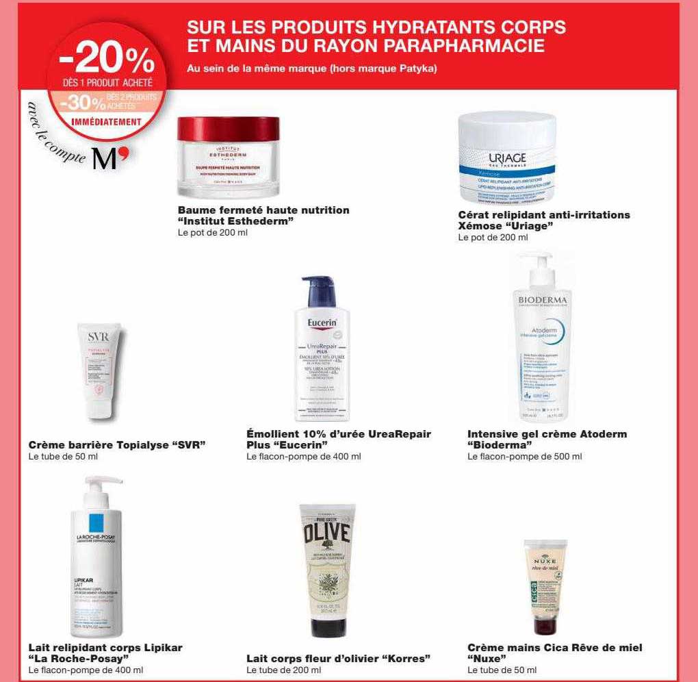 baume fermeté haute nutrition "institut esthederm", cérat relipidant anti-irritations xémose "uriage", crème barrière topialyse "svr", émollient 10% d'urée urearepair plus "eucerin"