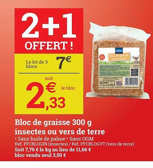 bloc de graisse 300g insectes de ou vers de terre