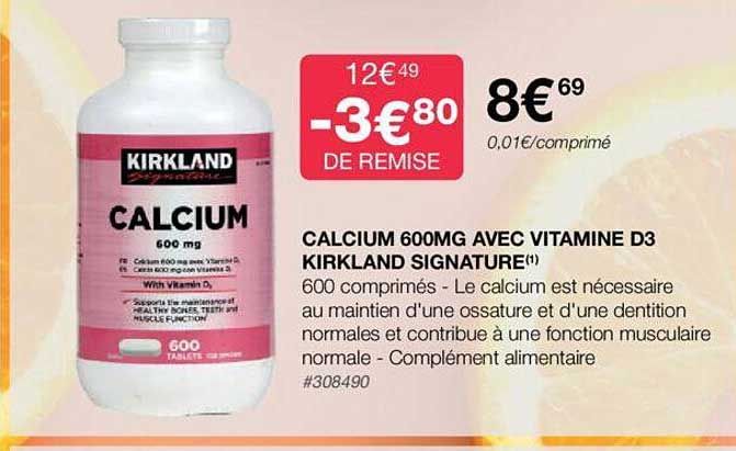 Calcium 600mg Avec Vitamine D3 Kirkland Signature