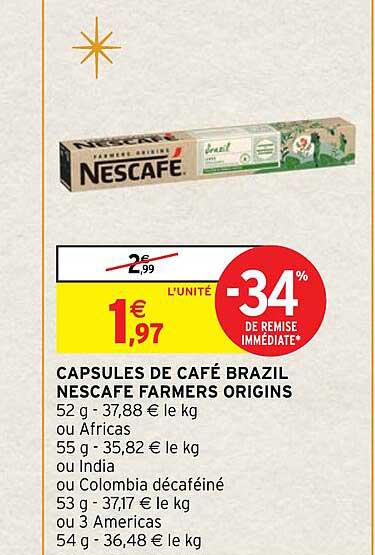 capsules de café brazil nescafé farmers origins