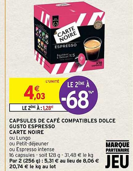 capsules de café compatibles dolce gusto espresso carte noire