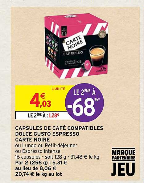 capsules de café compatibles dolce gusto espresso carte noire le 2ème à -68%