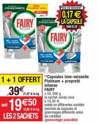 capsules lave-vaisselle platinum + propreté intense fairy