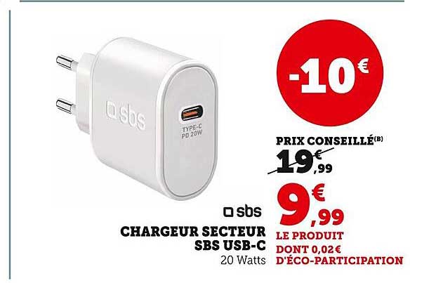 chargeur secteur sbs usb-c