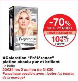 coloration "préférence" platine absolu pur et brillant