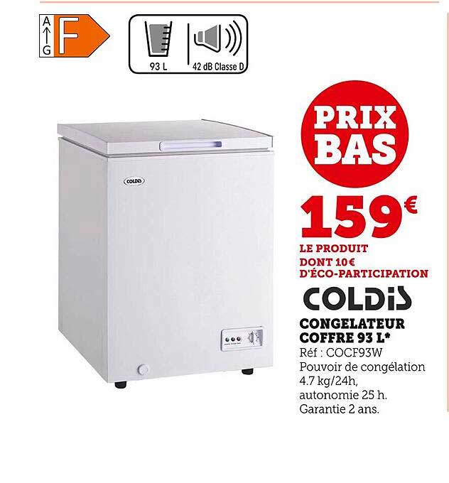 congélateur coffre 93 l coldis