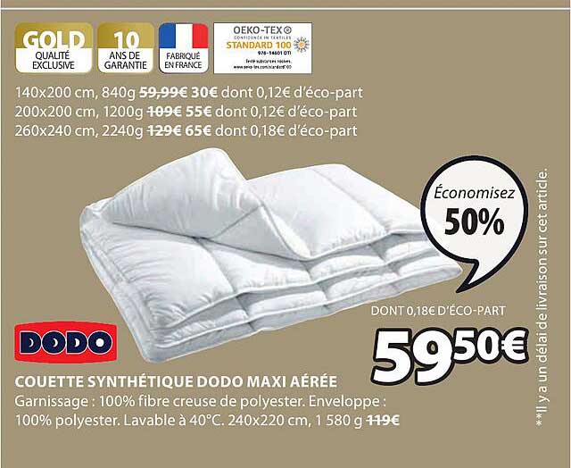 couette synthétique dodo maxi aérée
