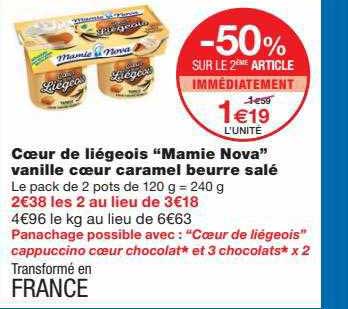Cœur De Liégeois "mamie Nova" Vanille Cœur Caramel Beurre Salé