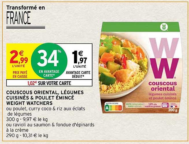 couscous oriental, légumes cuisinés & poulet émincé weight watchers