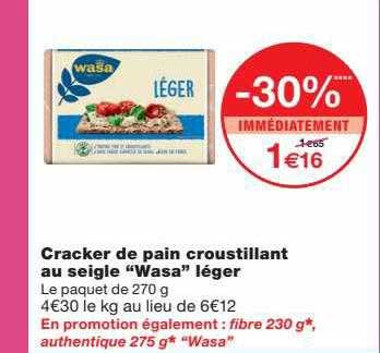 cracker de pain croustillant au seigle "wasa" léger
