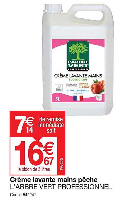 crème lavante mains pêche l'arbre vert professionnel