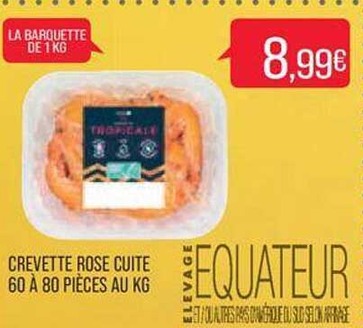 Crevette Rose Cuite 60 à 80 Pièces Au Kg