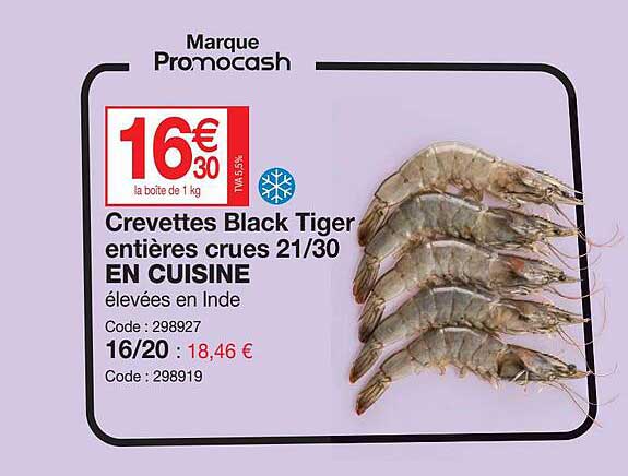 crevettes black tiger entières crues 21-30 en cuisine